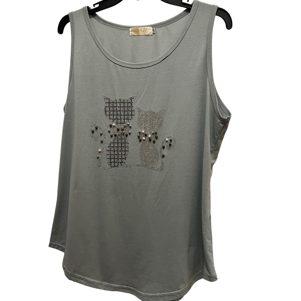 AZZ Fashion Wear Rhinestone Embellished Kitty Cats Tank Top Size L/XL